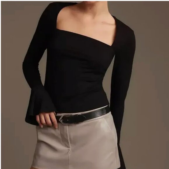 REFORMATION Dark Green Lucca Long Sleeve Knit Top Size M - Picture 3 of 8